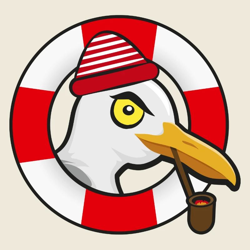 Coole Möwe mit Mütze Pfeife und Rettungsring