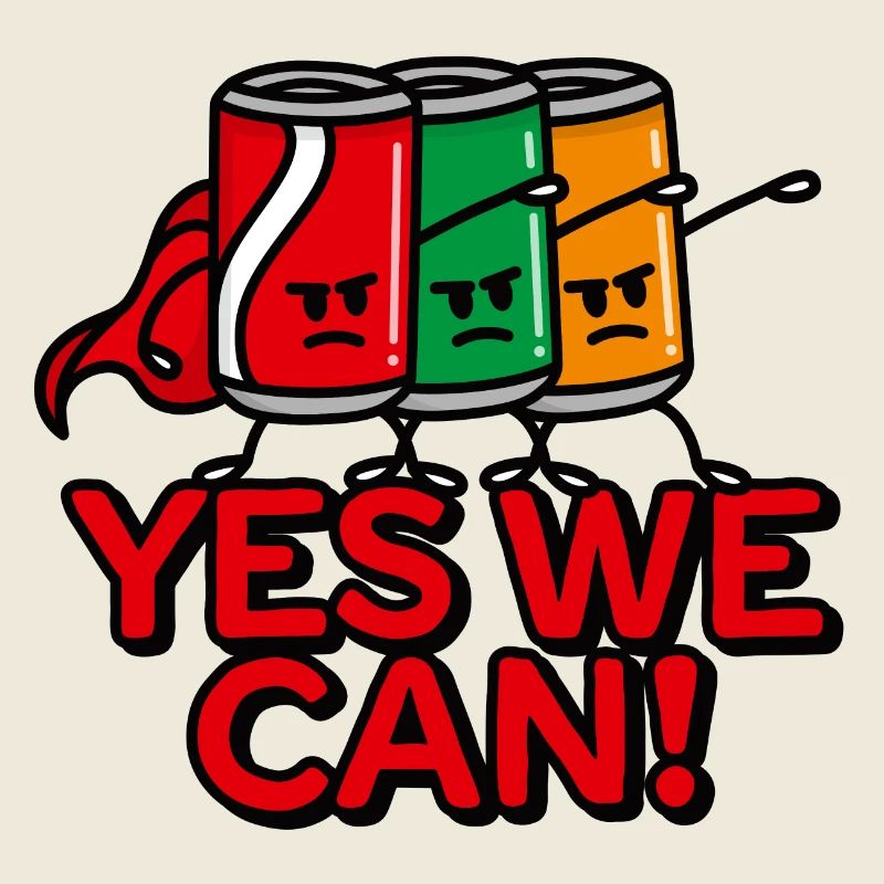 Yes we can superhero team building beverage cans