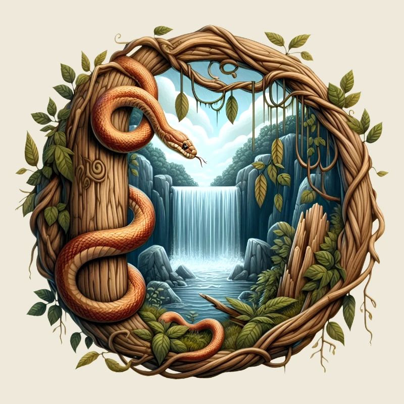 Schlange vor Wasserfall