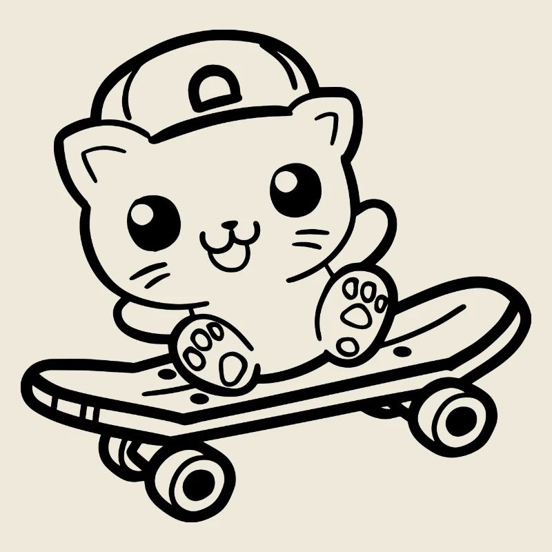 Skateboard Chat Dessin Animé Look