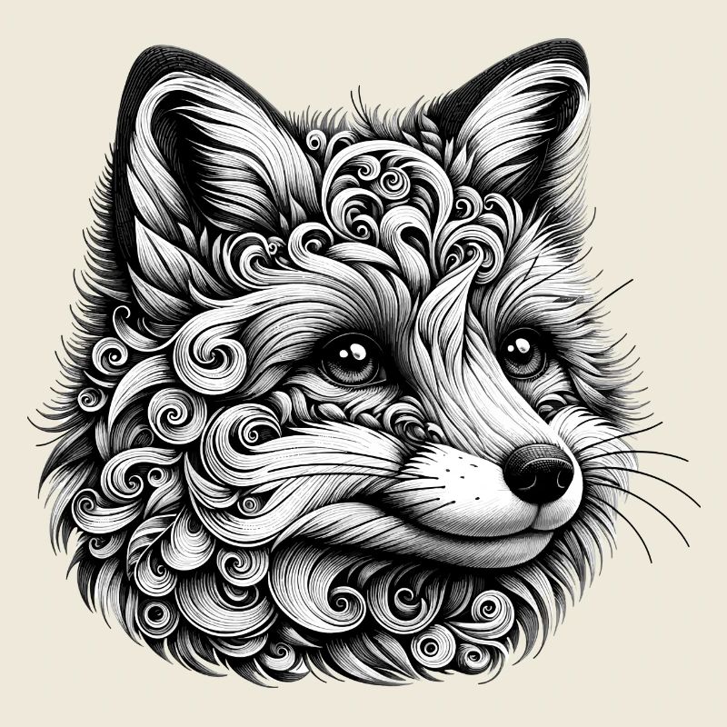 Renard astucieusement conçu en noir et blanc
