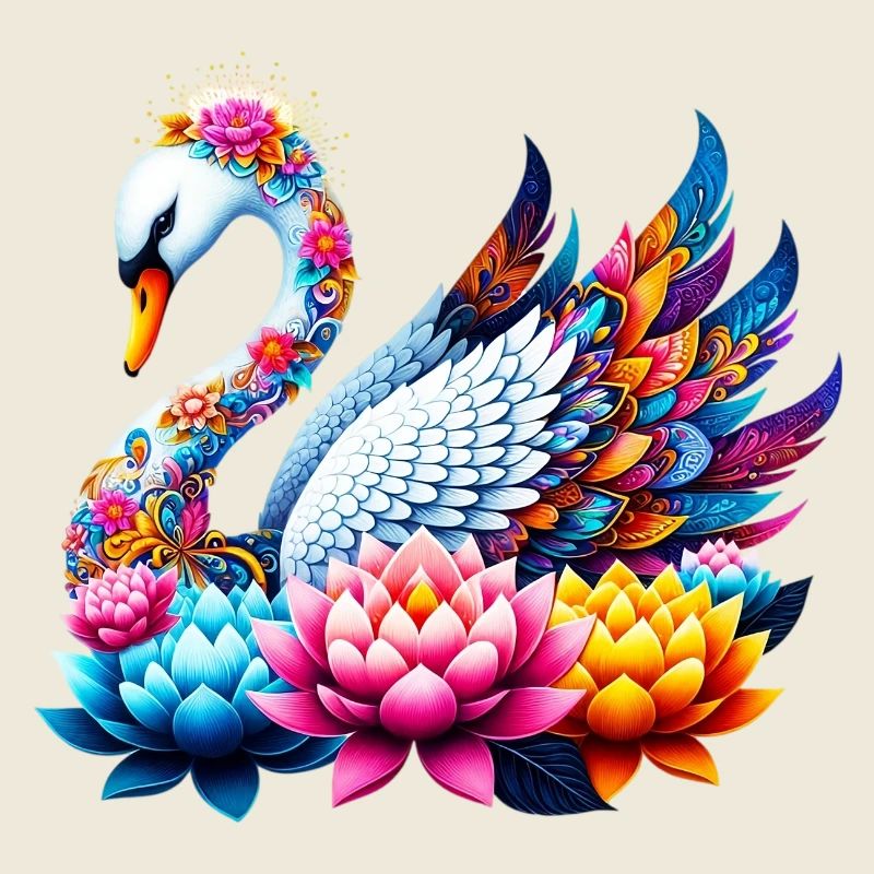 Cygne décoré de fleurs de lotus