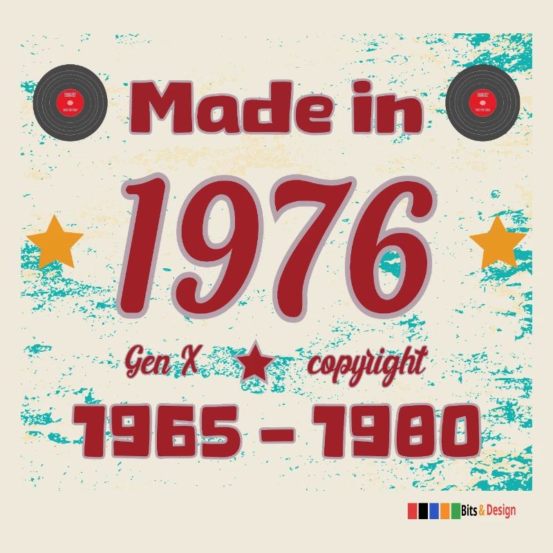 Retro 70s design with stars and discs
