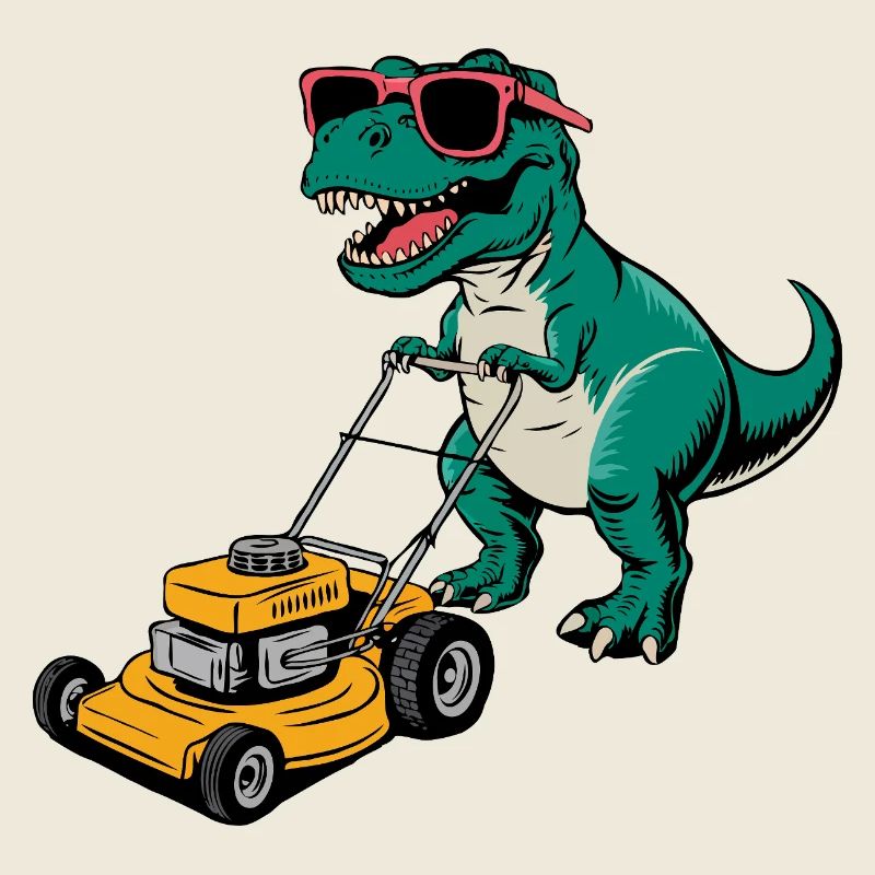 Dinosaurier mit Sonnenbrille Mähen Rasen