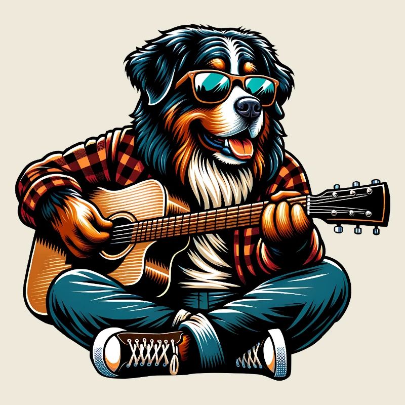 Cool dog with guitar and sunglasses
