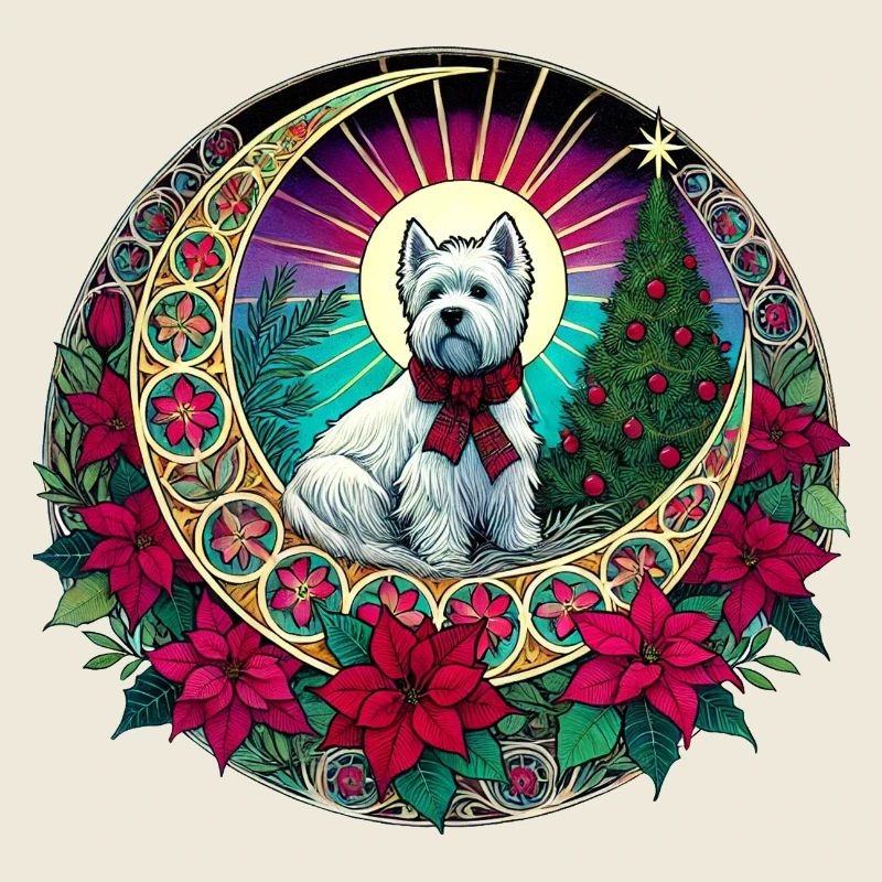 Festive Westie with Christmas Tree