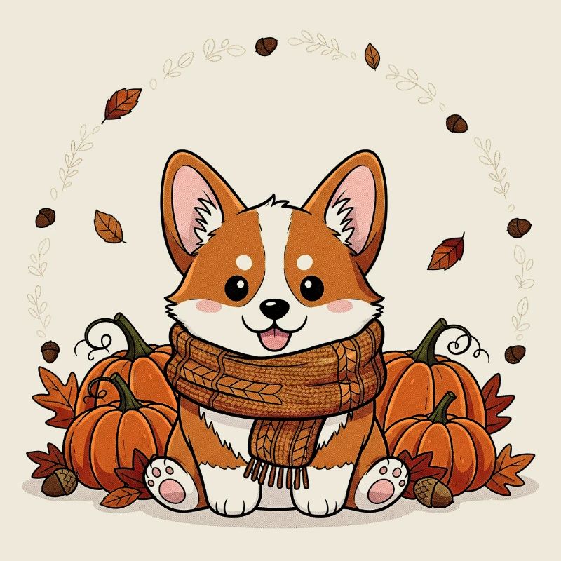 Mignon corgi d’automne avec décor de citrouille