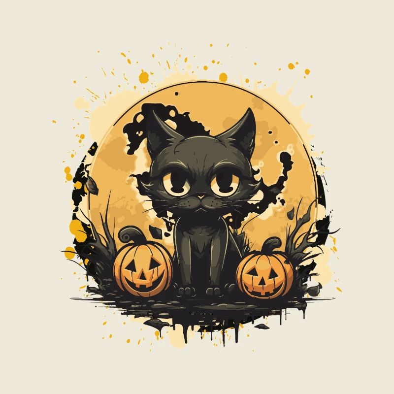 Chat noir Halloween Scène de citrouille