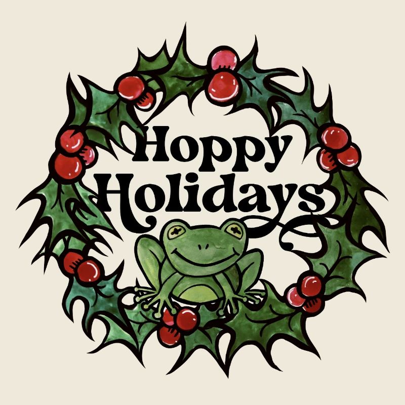Frog in Holly Wreath