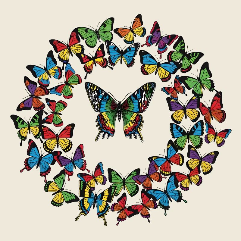 Cercle de papillons arc-en-ciel