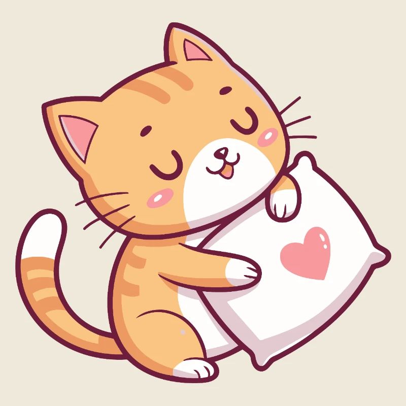 Cuddly Cat on Heart Pillow
