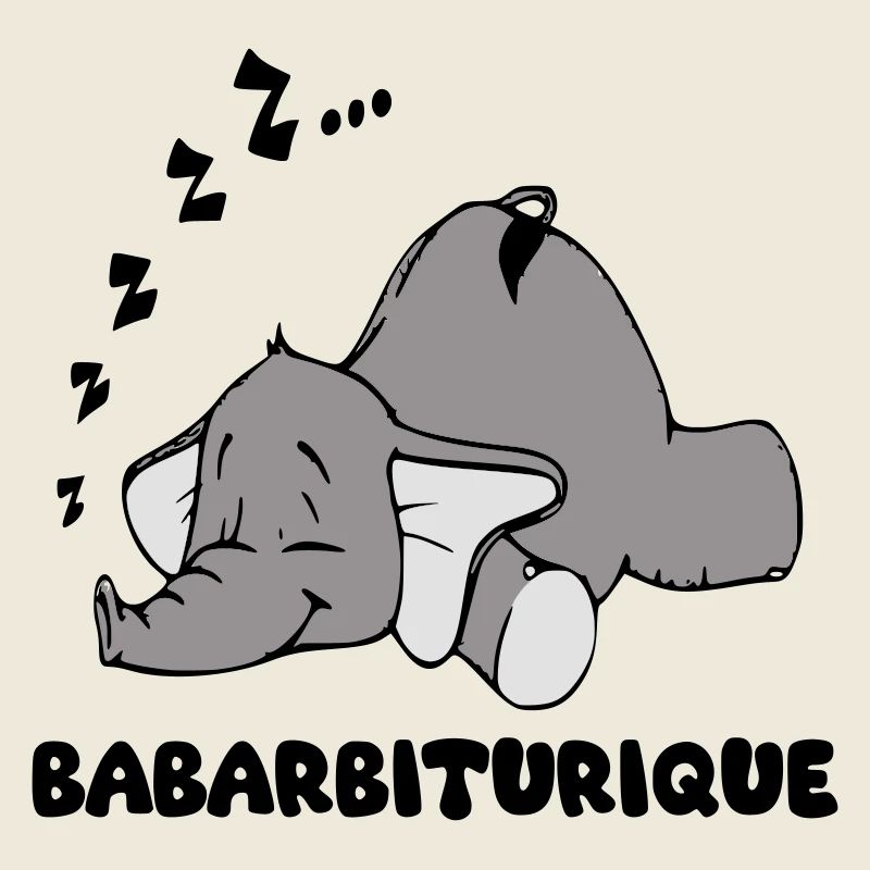 Schlafender Elefant mit dem Titel Babarbituric