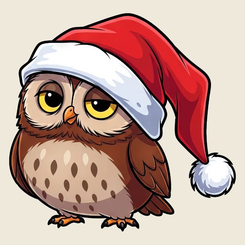 Süße Cartoon Eule Grumpy Weihnachtsmütze Waldkauz 