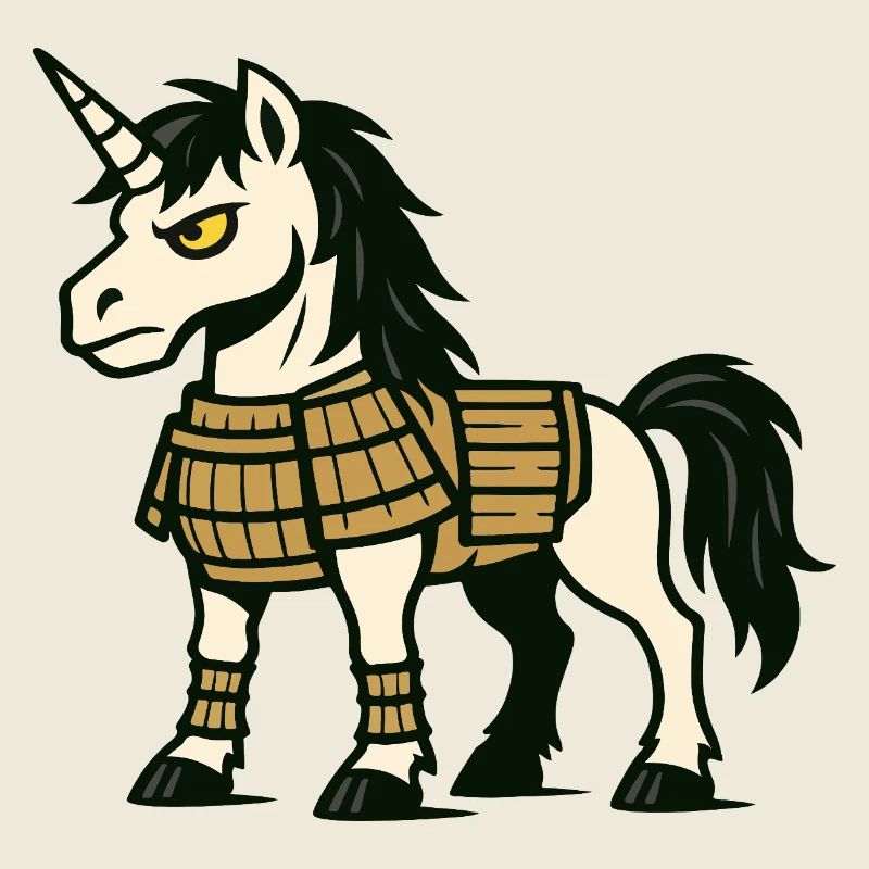 Samurai-Einhorn-Kämpfer in klassischer Kampfrüstung