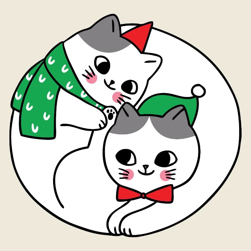 Cuddly cats under the mistletoe
