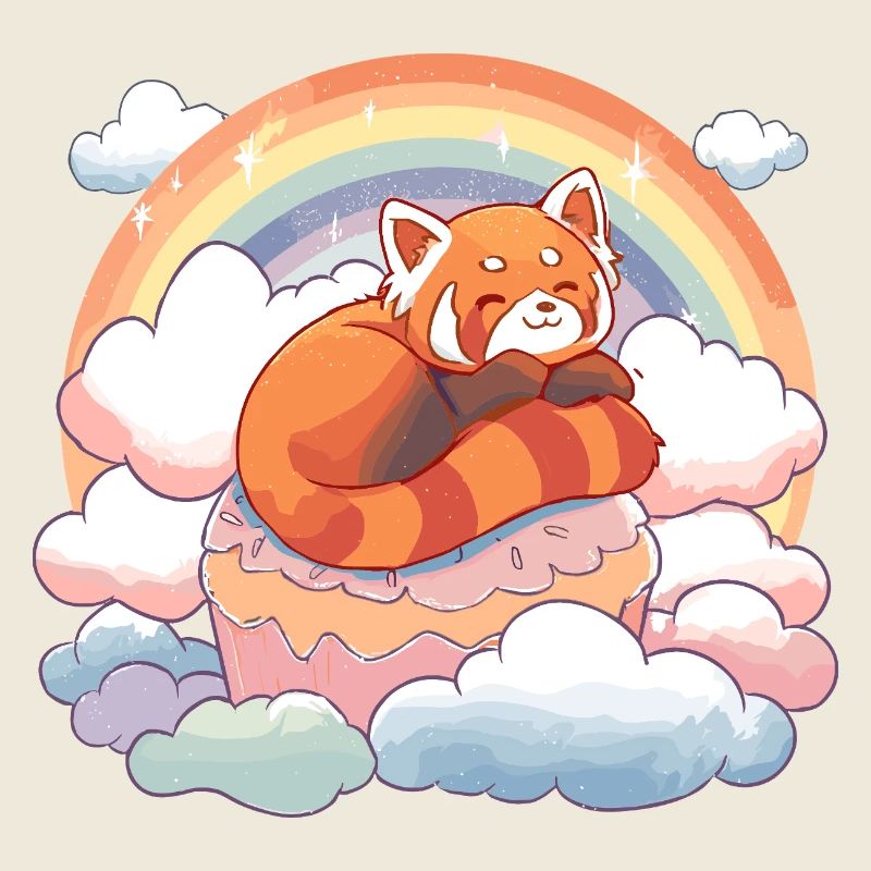 Panda rouge dans un gâteau aux nuages arc-en-ciel