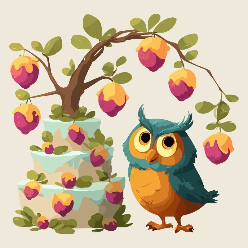 Eule am Obstkuchenbaum