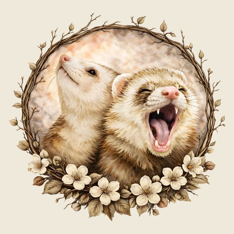 Furets dans le cercle des fleurs