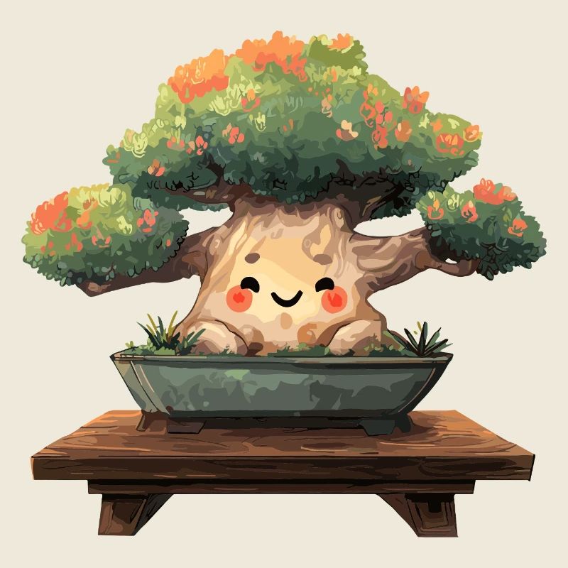 Sourire bonsaï kawaï dans le pot