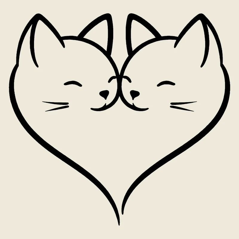 Art de traits d’amour en forme de cœur de chat | Duo romantique mignon de chats