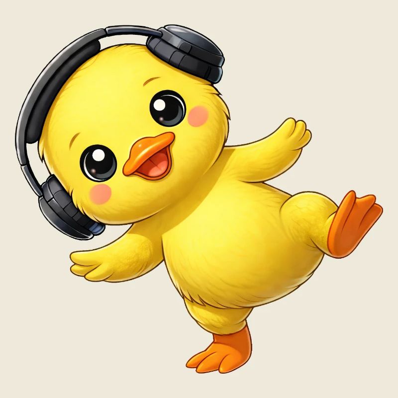 Cute Duck With Headphones Dancing Music Techno