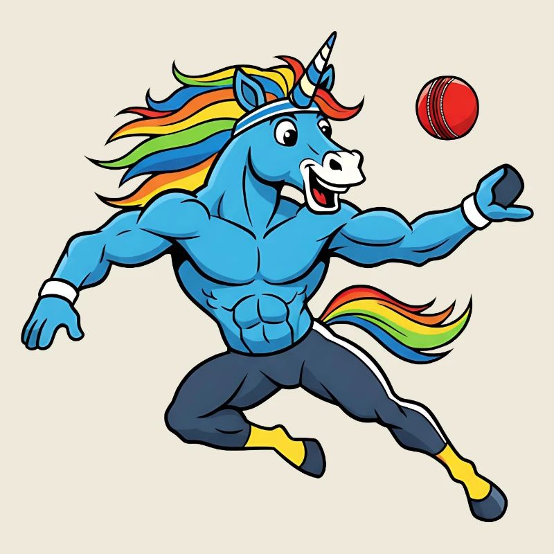 Muskulöses Regenbogen Einhorn Cricket Spieler
