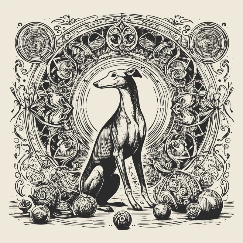 Lévrier élégant dans un cercle Art nouveau