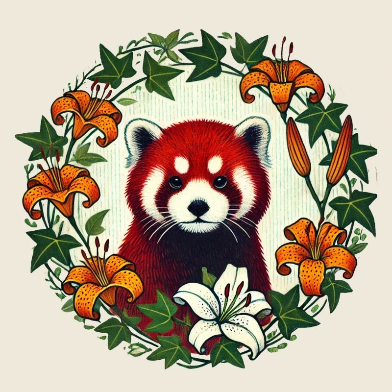 Red Panda Floral Circle