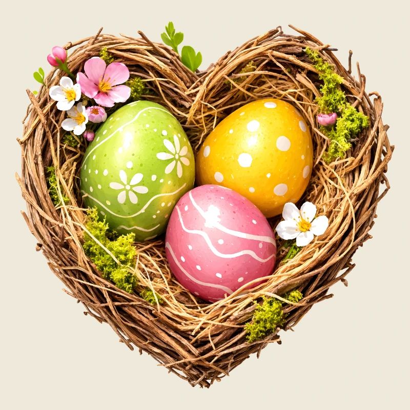 Herzförmiges Osternest mit Eiern