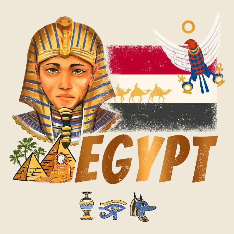 Pharaon égyptien vintage avec drapeau et pyramides