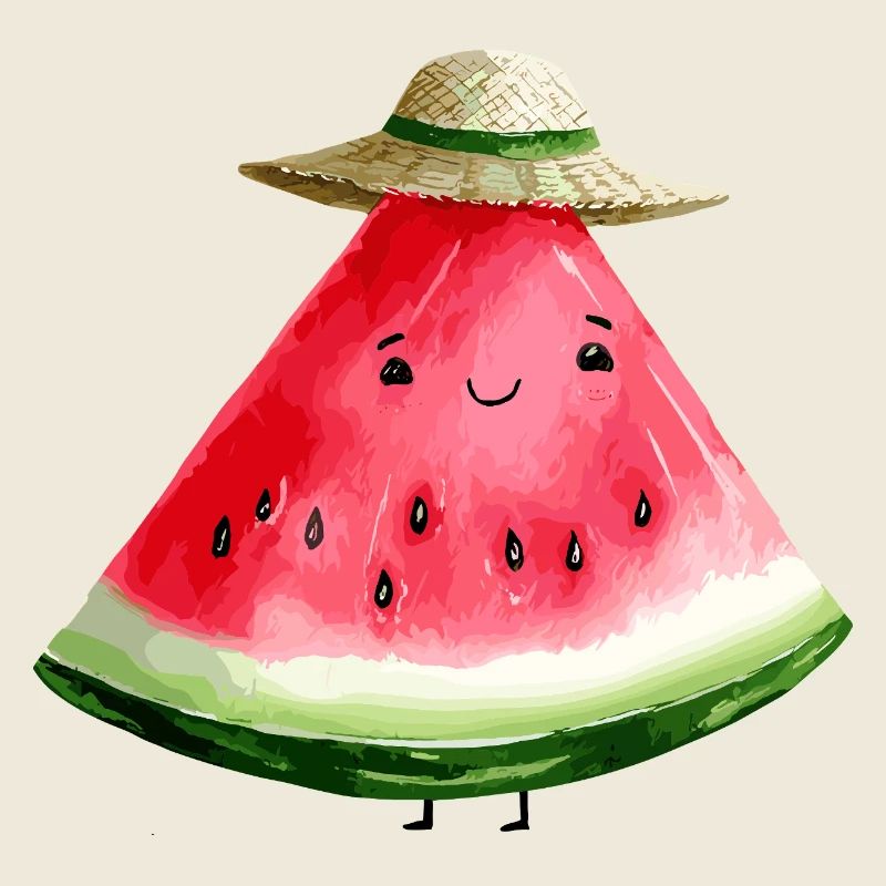 Kawaii Watermelon with Sun Hat