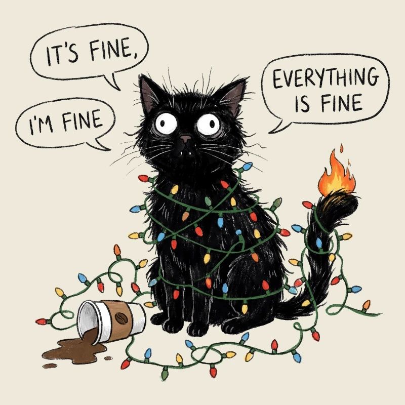 Black Cat Wrapped in Lights