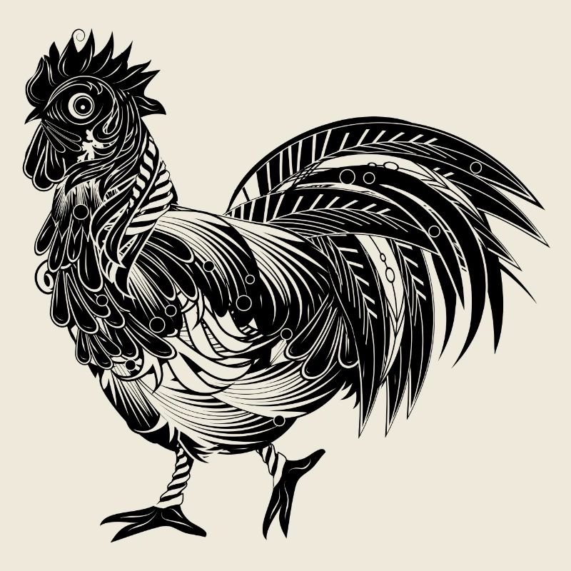 An ornately decorated rooster