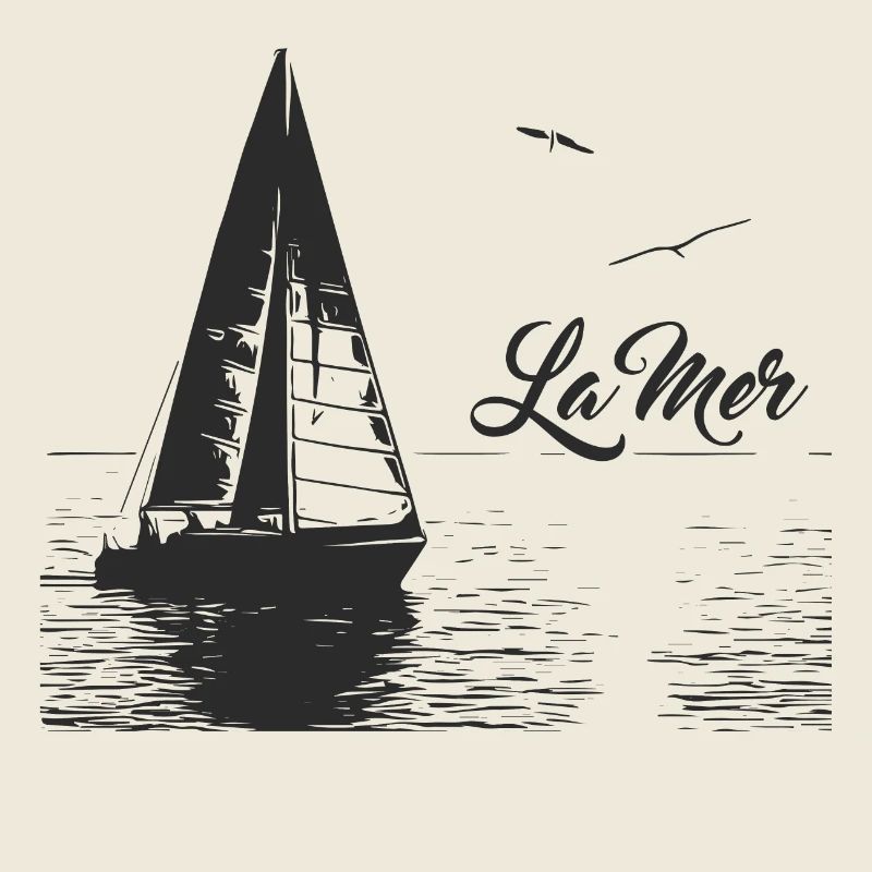 La mer - voilier et 2 mouettes