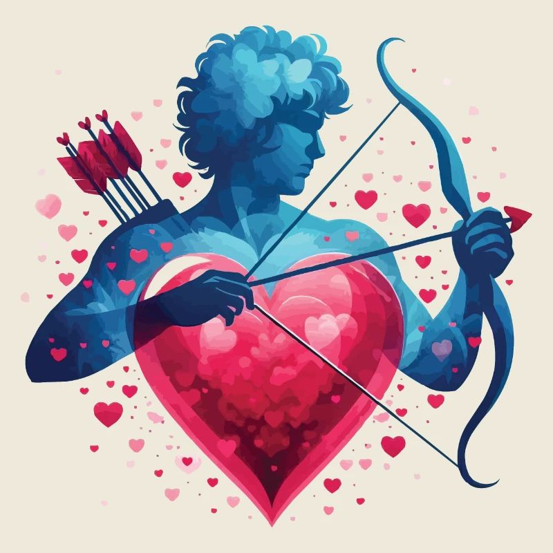 Mythischer Amor mit Herz und Schleife
