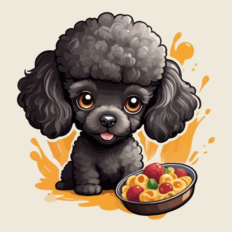 Caniche noir avec une nourriture délicieuse