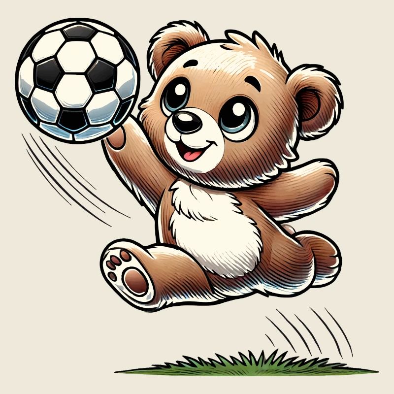 Cheerful bear playing with a soccer ball