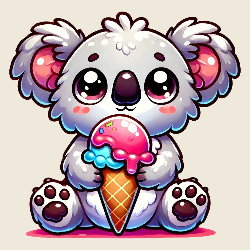 Der niedliche Koala genießt ein buntes Eis