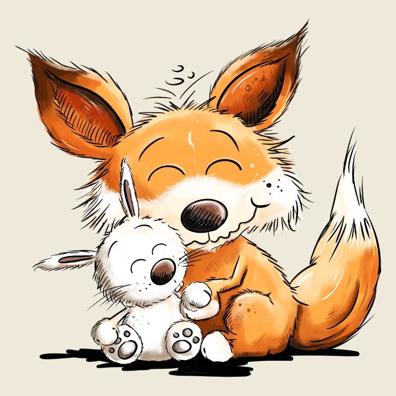 Renard avec lapin amitié équipe animal sauvage