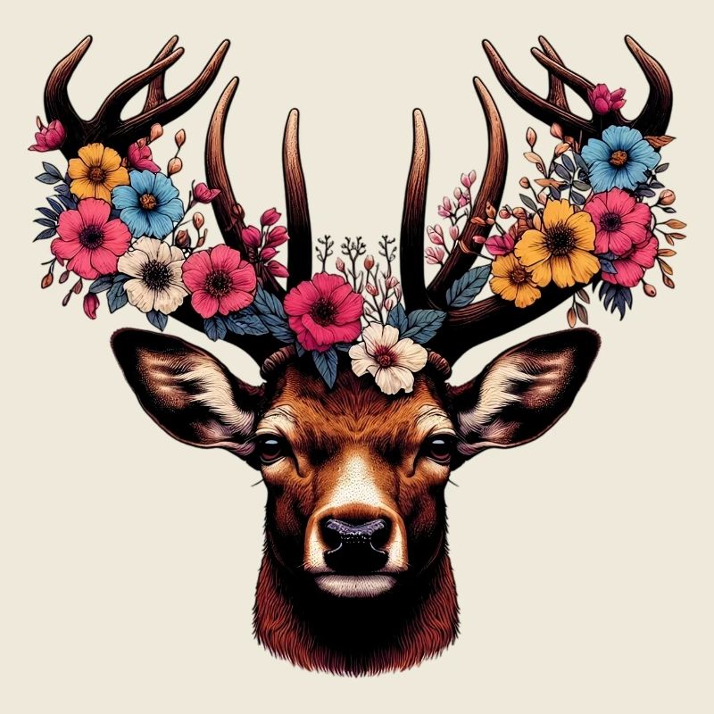Hirsch mit Blumen