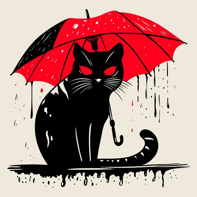 Katze mit Regenschirm – Sauwetter