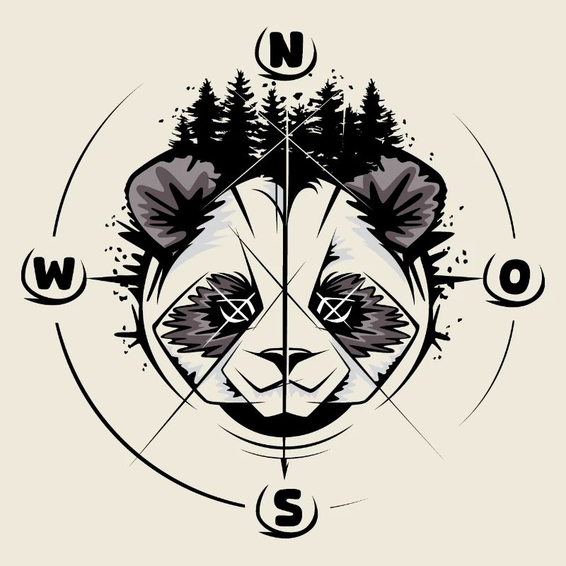 Panda forêt boussole koala tatouage bande dessinée dessin animé logo