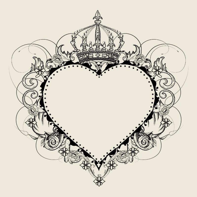Elegant heart with crown & ornaments