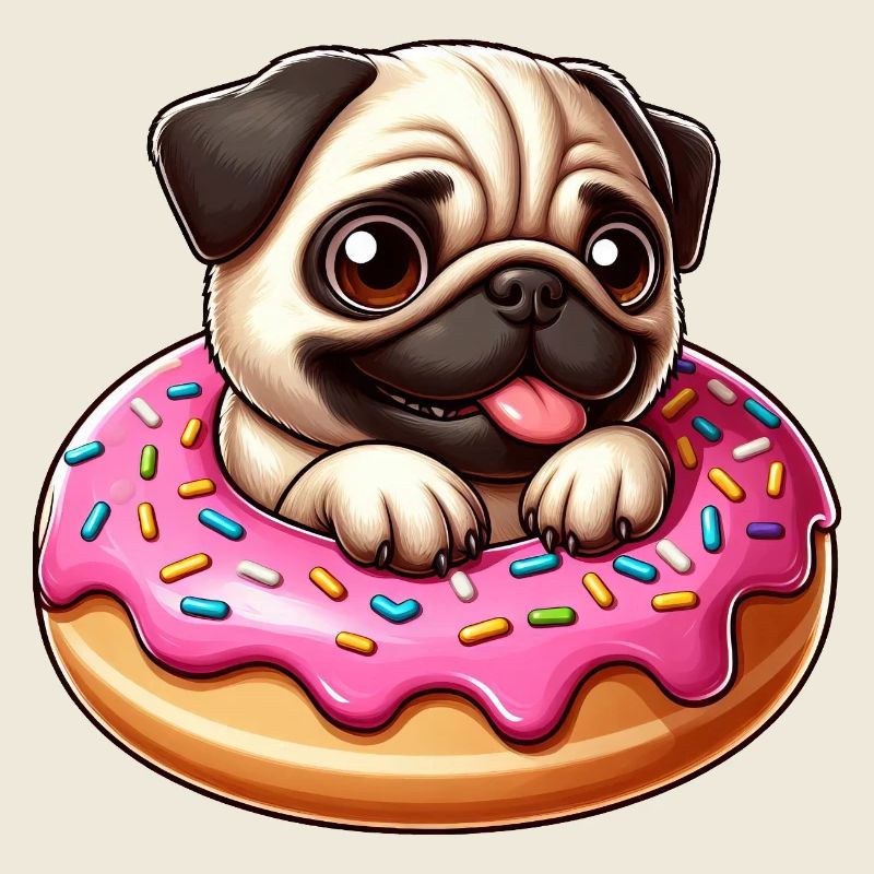 Süßer Mops mit Donut Cartoon Hundliebhaber