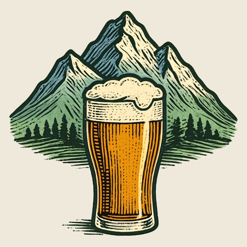 Bierglas mit Bergsilhouette