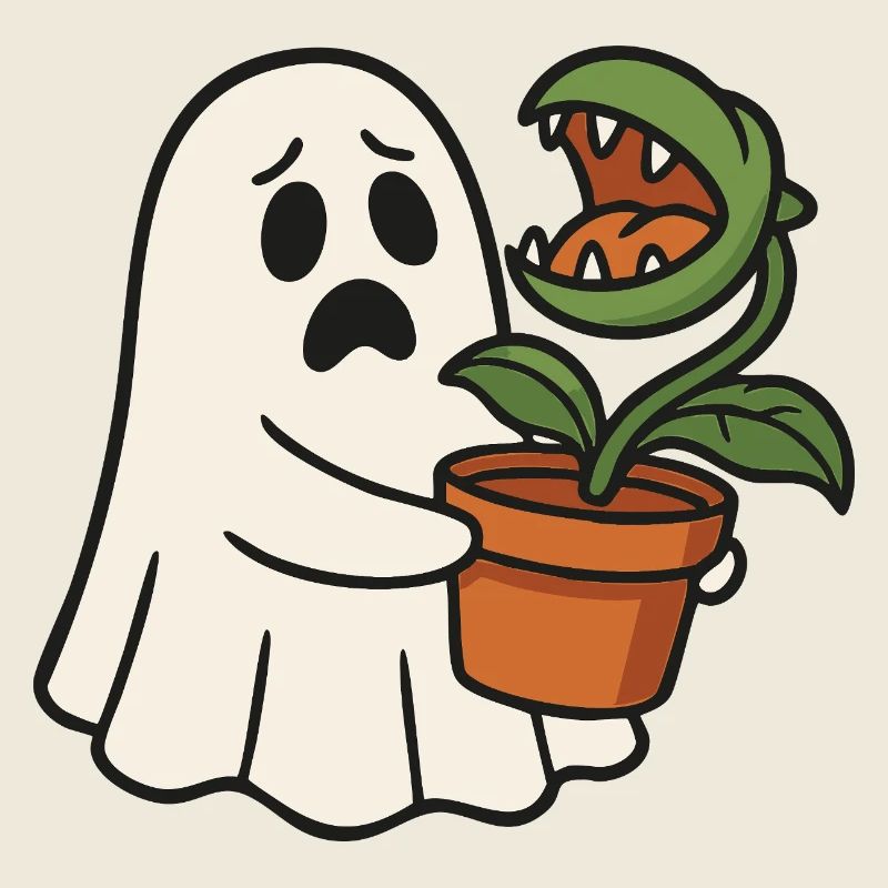 Fantôme mignon avec une plante carnivore