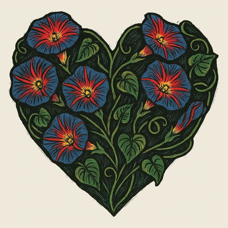 Herzförmiges Blumenmuster mit Prunkwinden