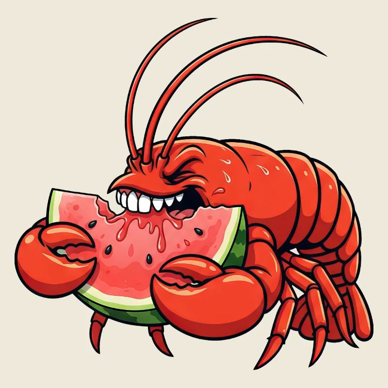 homard doux dessin animé d’été pastèque fruité