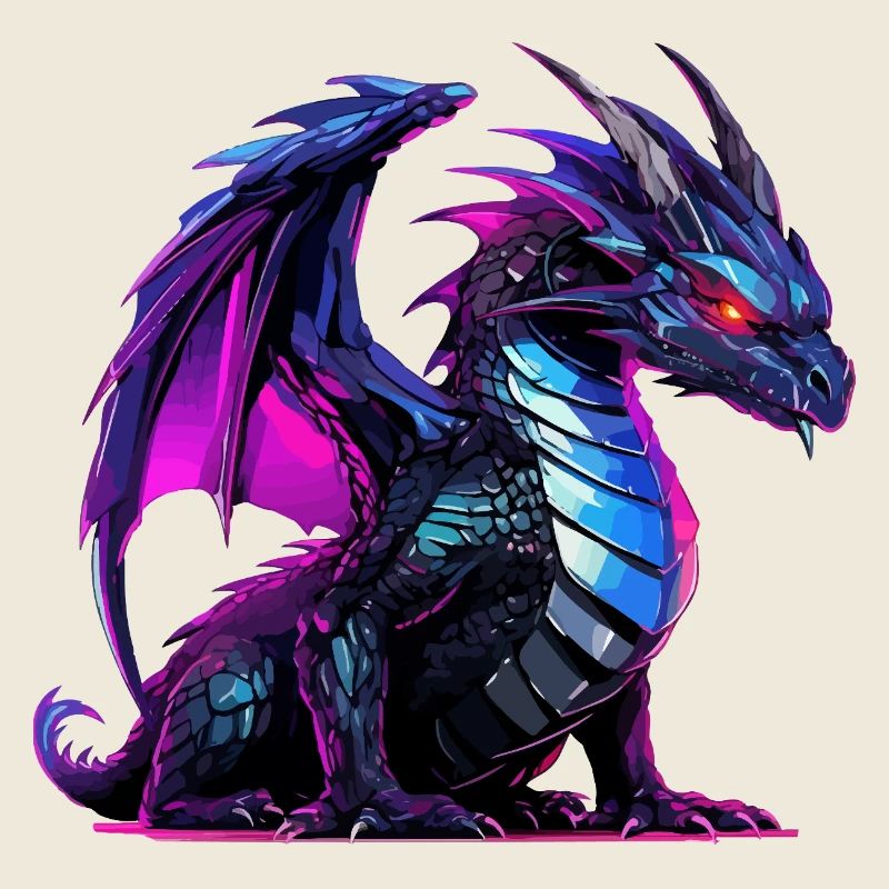 Illustration de dragon néon sur noir