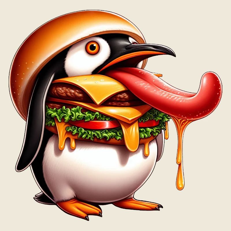 Drôle pingouin Halloween Fast Food Cheeseburger